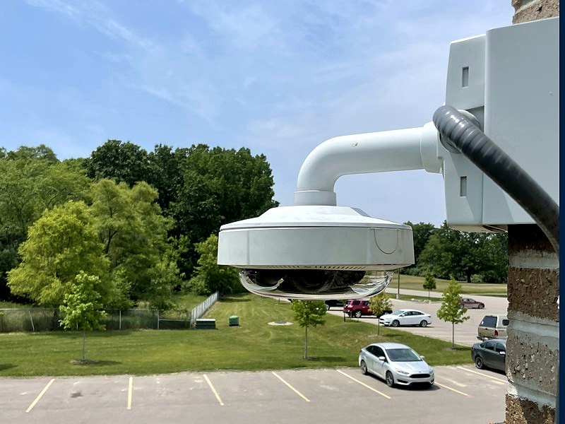 Commercial multi-sensor dome security camera installed at a Sterling Heights, Michigan manufacturing facility by Michigan Security Systems