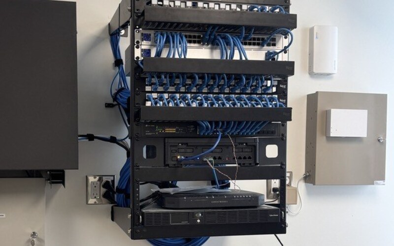 On-premise network video recorder and server rack for local camera storage, installed by Michigan Security Systems